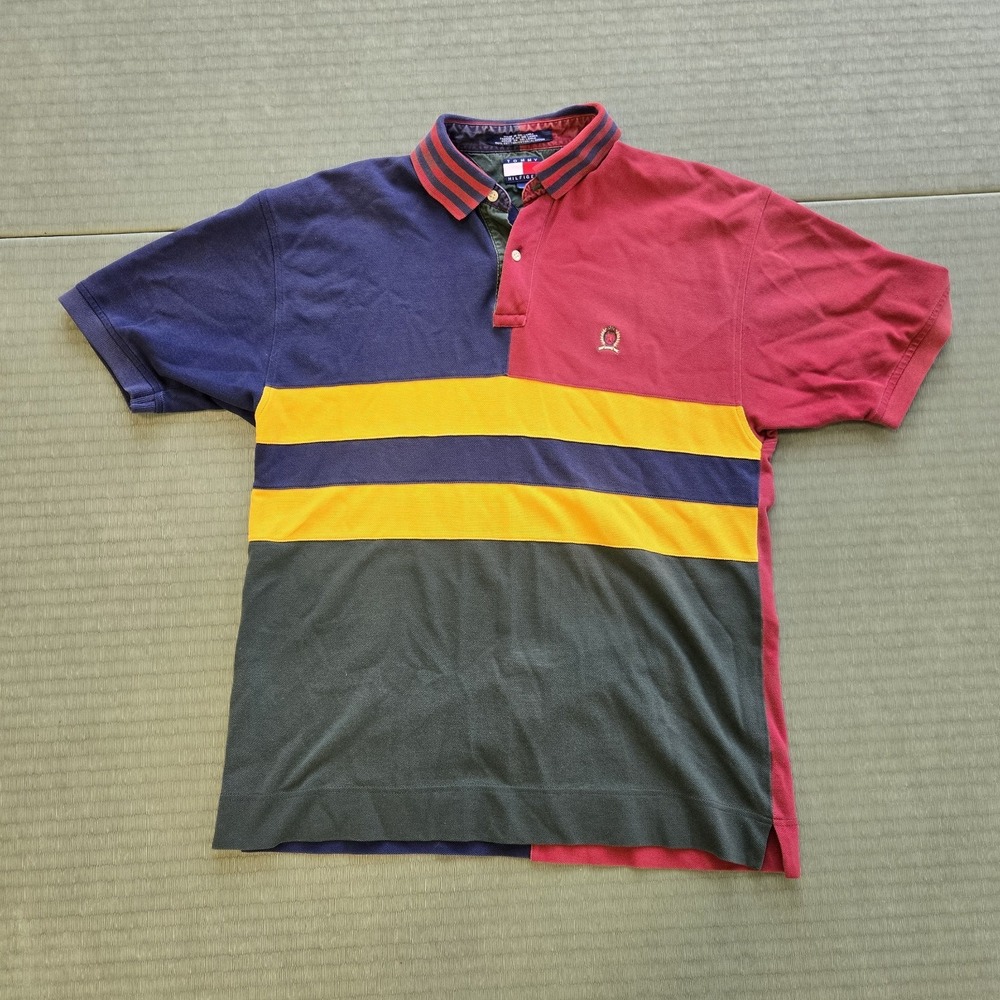 Vintage Tommy‎ Hilfiger Multicolor Polo Shirt Sz Medium Color Block 90s Striped
